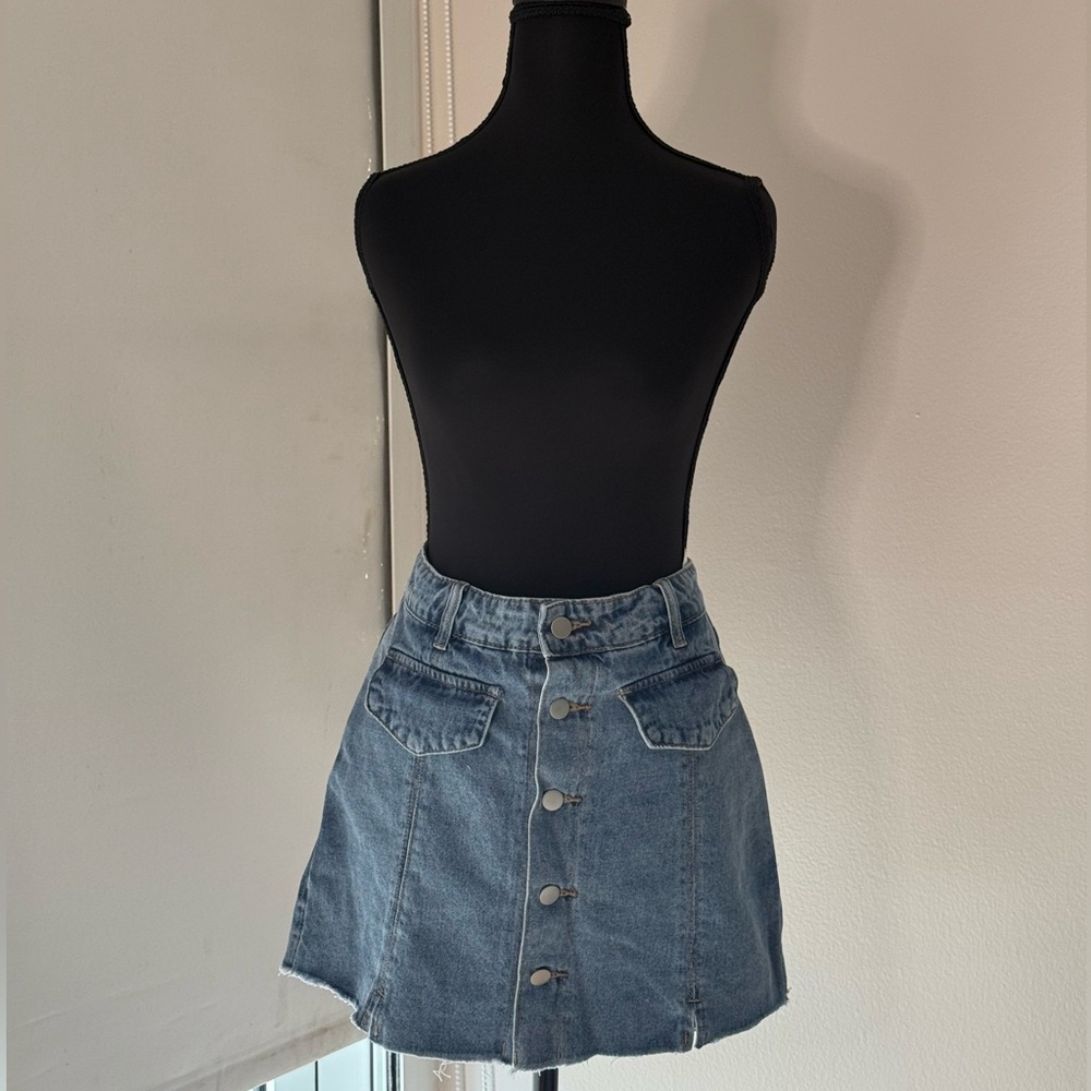 Denim Button-Front Mini Skort